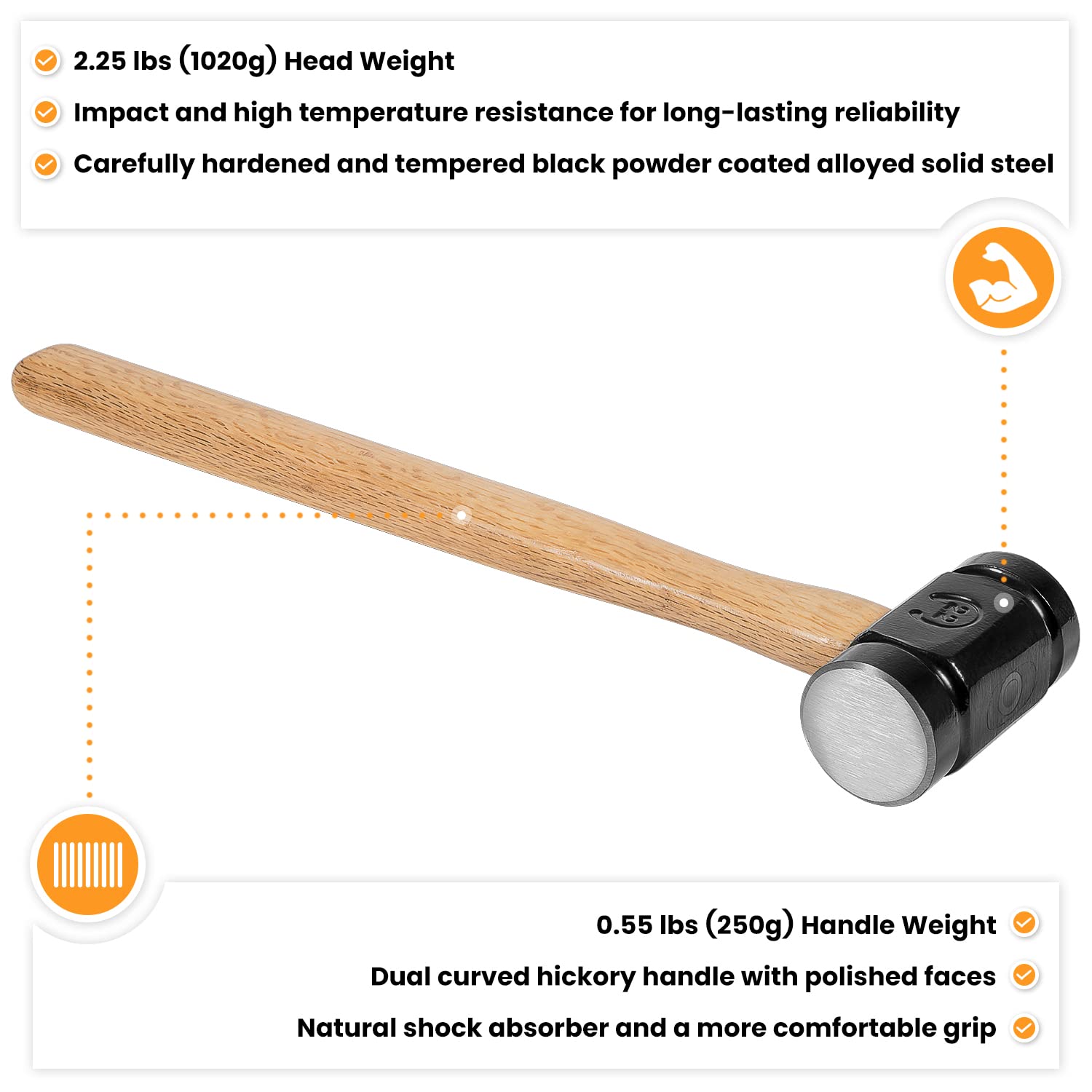 Blacksmith Hammer - Round & Flat Face, Handmade Steel -6