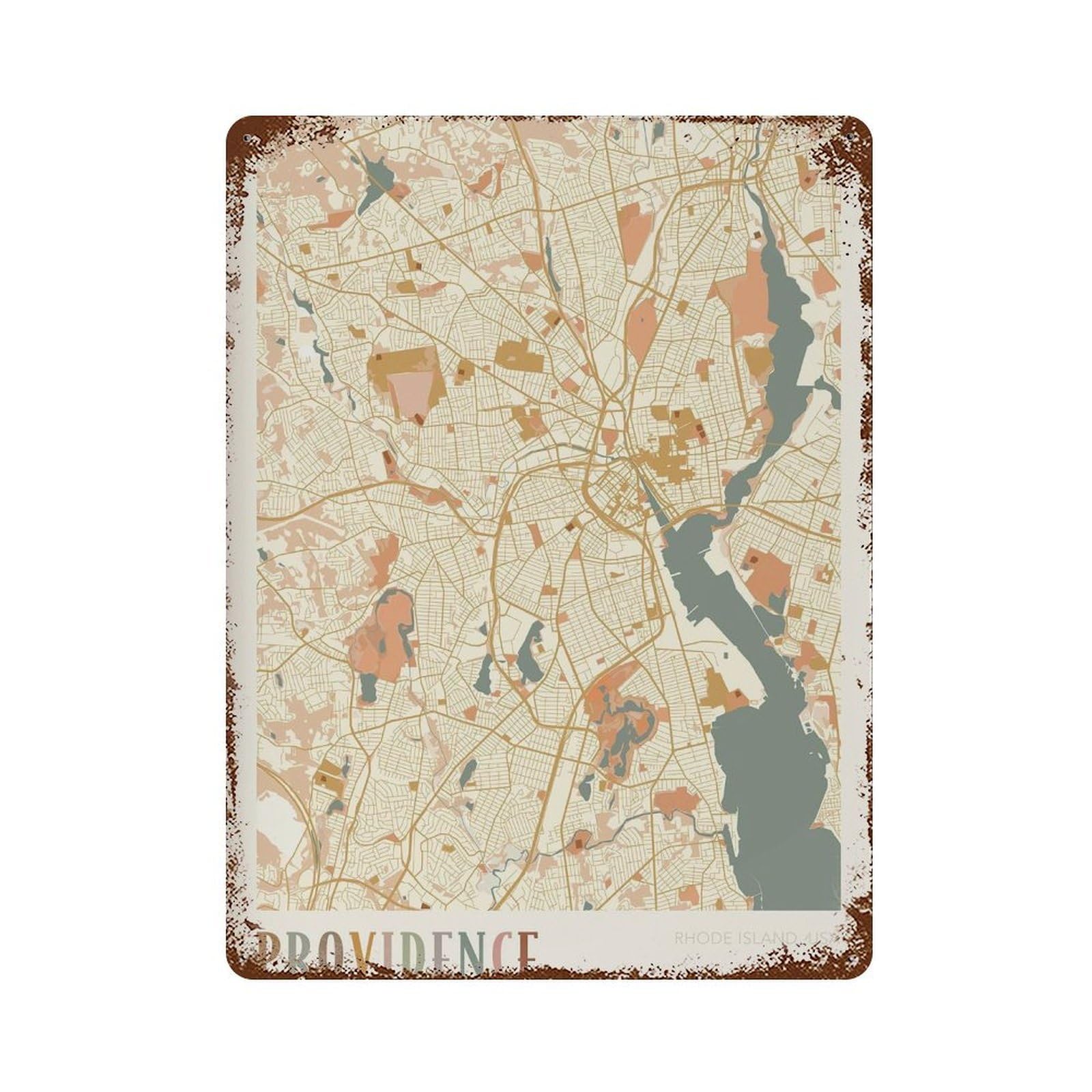 xiaoxiaoshen Providence Map Rhode Island Travel Gift Boho Decor Wall Decor Art Metal Tin Poster Modern Home Decor Art Home Bar Shop Decorations Vintage Sign 40x30cm