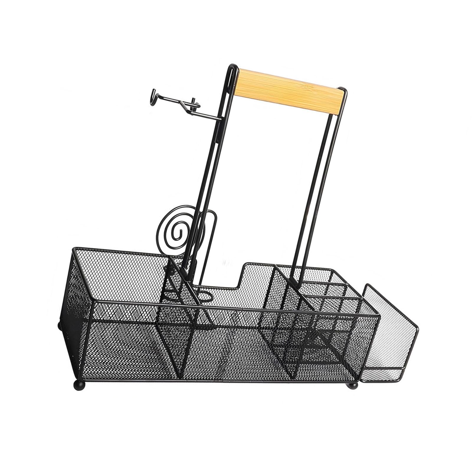 Msioytog Permanent Metal and Wooden Handle Kitchen Storage Rack for Open Air Cooking Utensils and Condiments Foldable Barbecue Tray
