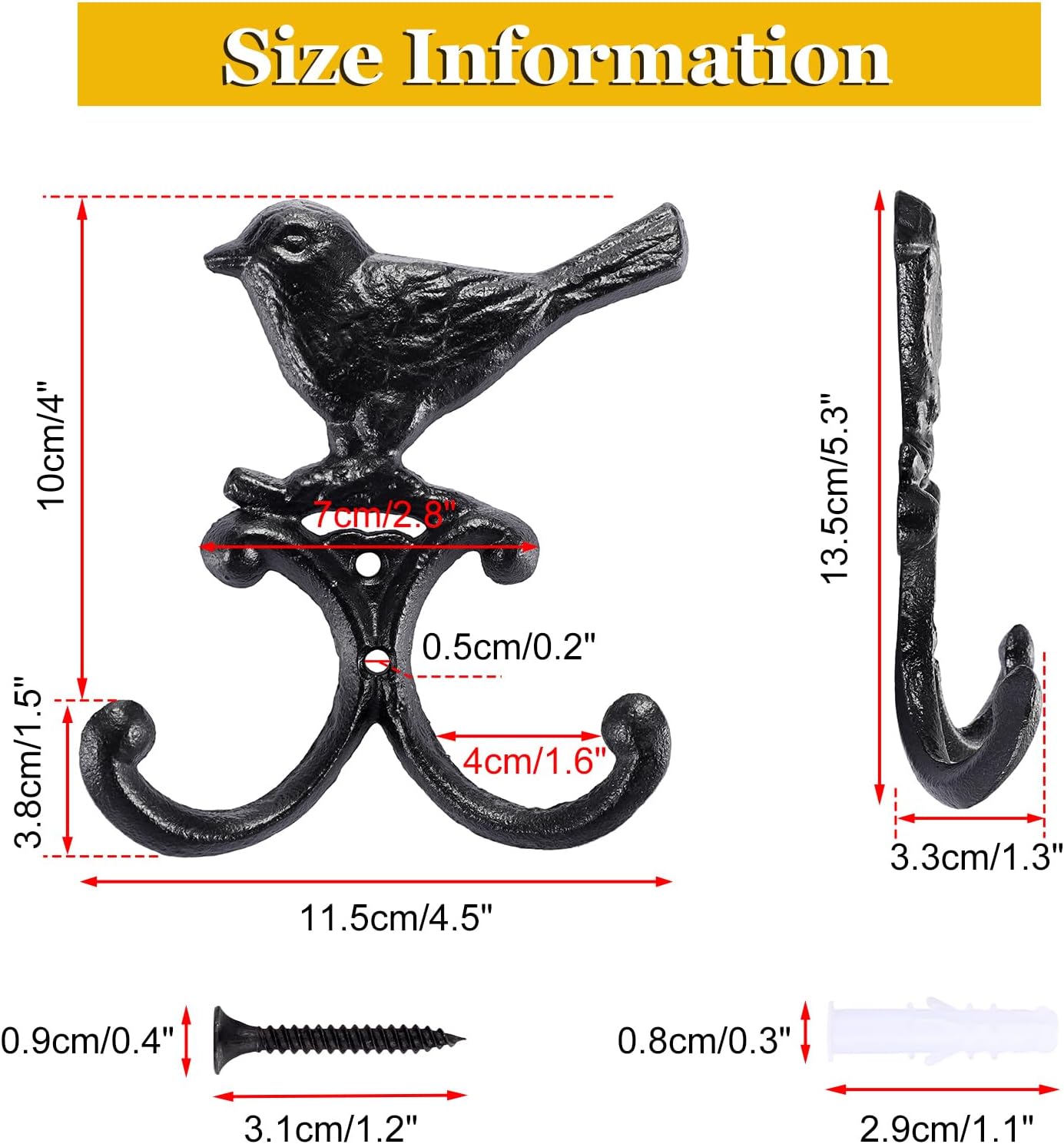 OwnMy Cast Iron Bird Hooks for Wall Bird Hook Decorative Bird Towel Hook