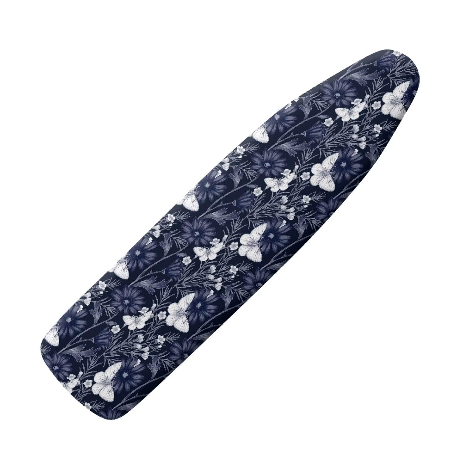Buxolandt Ironing Board Covers Butterfly Blue Flower Print Lightweight & Breathable Anti-slip & Wear-resistant(122 x 38cm) Hook & Loop Elastic Edge Easy to Install, Scorch Resistant Decorative