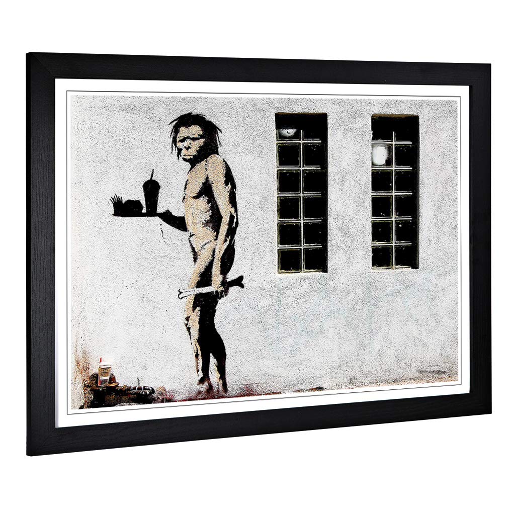 Big Box Art Framed Print of Banksy Apeman Graffiti Design | Wall Art Picture | Home Decor for Kitchen, Living Room, Bedroom, Hallway, Black, A2 / 24.5x18 Inch / 62x45cm