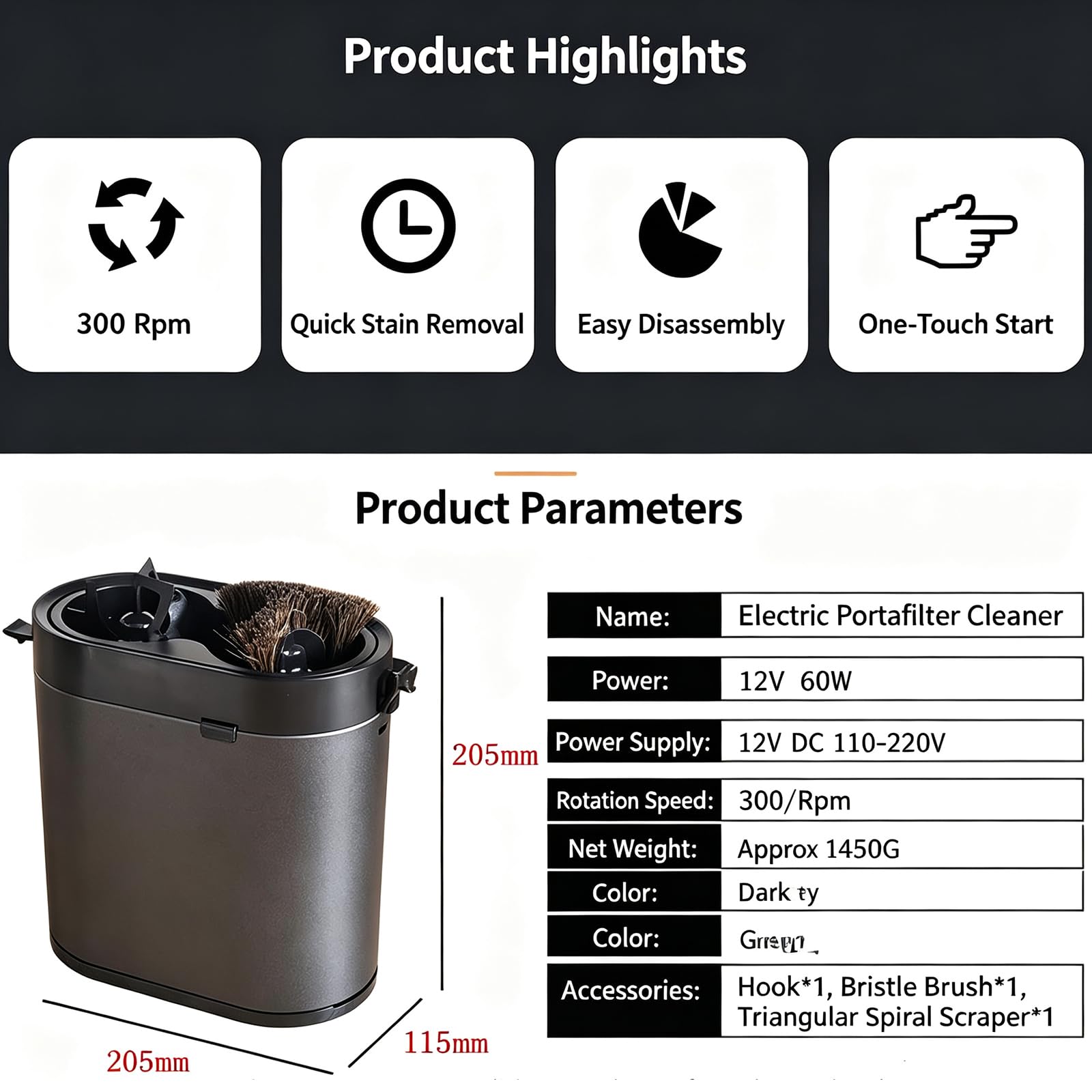 Limpiador Eléctrico De Portafiltros De Café, Máquina Automática para Eliminar Los Posos De Café, Universal De 51/53/58 Mm, para Montaje En Pared Y Sobremesa