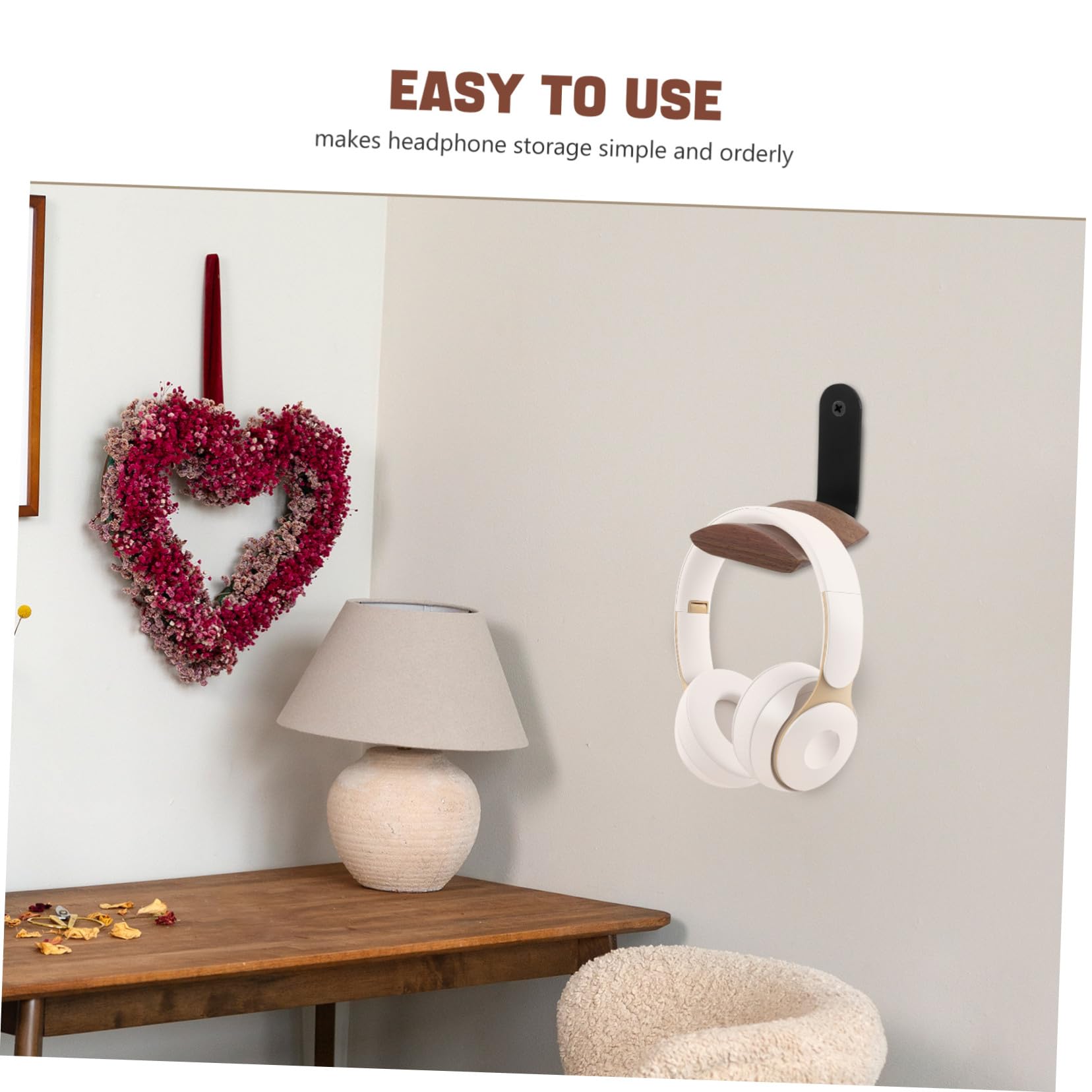 Soporte Auriculares Pared Madera Nogal Montaje Fácil Compatible Gaming Oficina Hogar