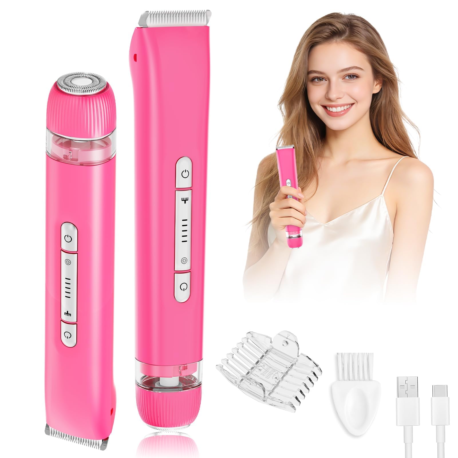 Photo 1 of YunLuna Bikini Trimmer for Women, Dual Head Electric Razors, IPX7 Waterproof Electric Shaver for Arm Bikini Underarm Leg Hair Trimmer, Rechargeable Painless Body & Facial Hair Remover, Camellia