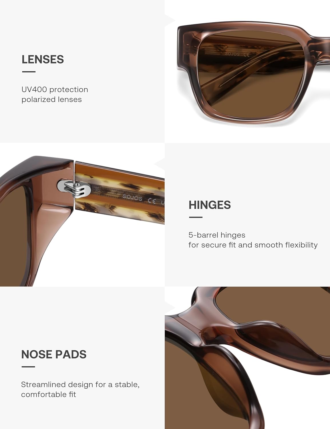 SOJOS Acetate Square Polarized Sunglasses for Women Men Handmade Trendy Lightweight Sunnies Rectangular Shades UV400 SJ3116 - Image 4