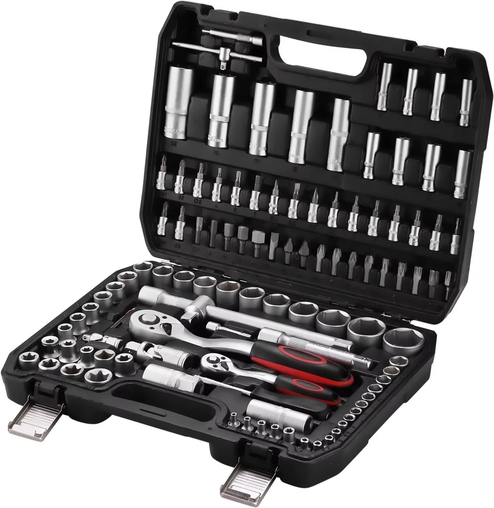 Cassetta Attrezzi Completa Set Di Bussole A Cricchetto Da 108 Pezzi Per Auto Con Cricchetto Reversibile Da 1/4 "e 1/2" Chiavi A Bussola Set Di Punte
