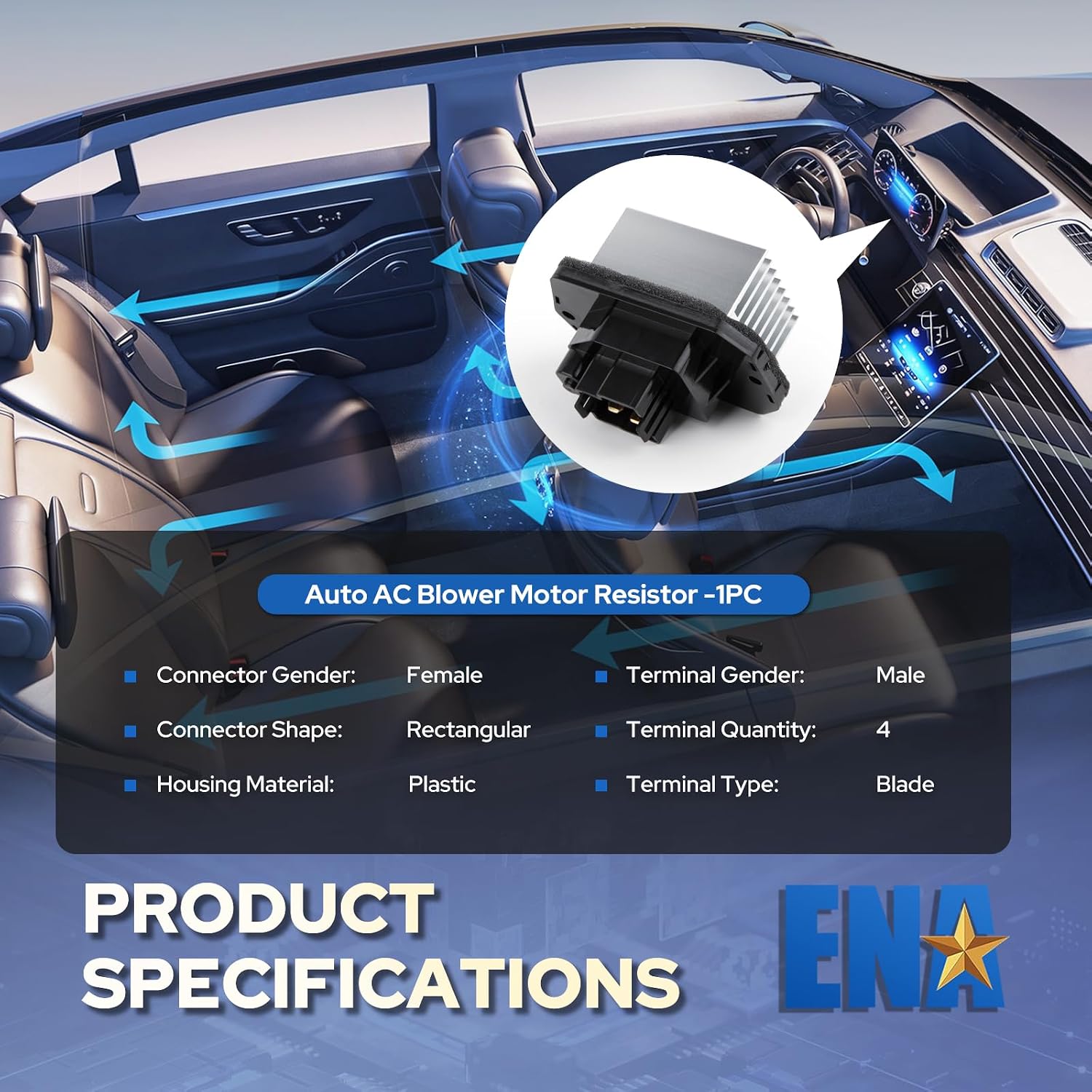 ENA Automatic Control Blower Motor Resistor Compatible with Honda Acura Odyssey Ridgeline RL TL ZDX 3.5L 3.7L V6 2005-2019 Blower Resistor Replacement for RU596 973-117 973117 4P1665
