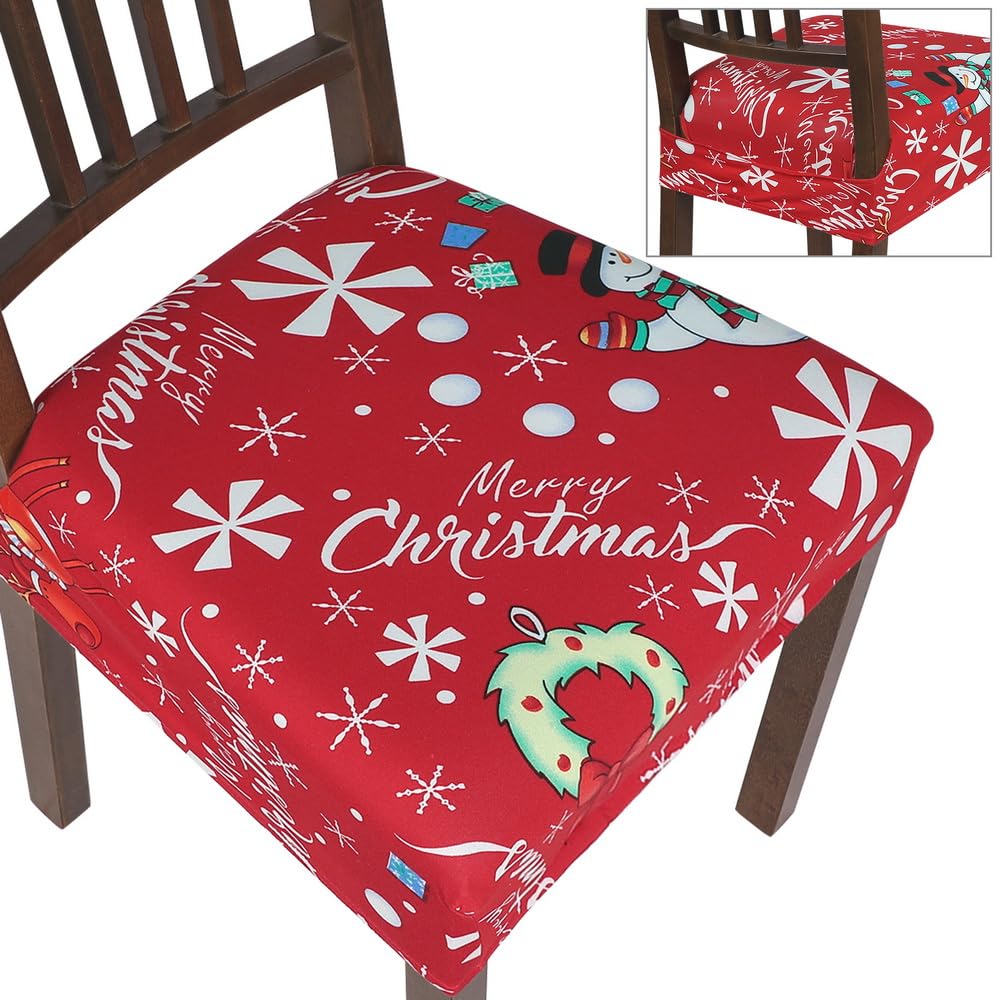 SearchI Dining Chair Seat Covers Set of 4, Rear Covered, Snowman