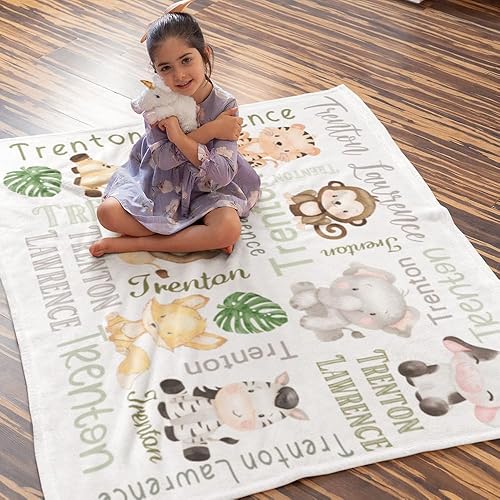 Miniatura 6 de Mantas personalizadas de animales para niños y niñas, manta de felpa con nombres personalizados para niños, manta de franela suave y cálida, regalos