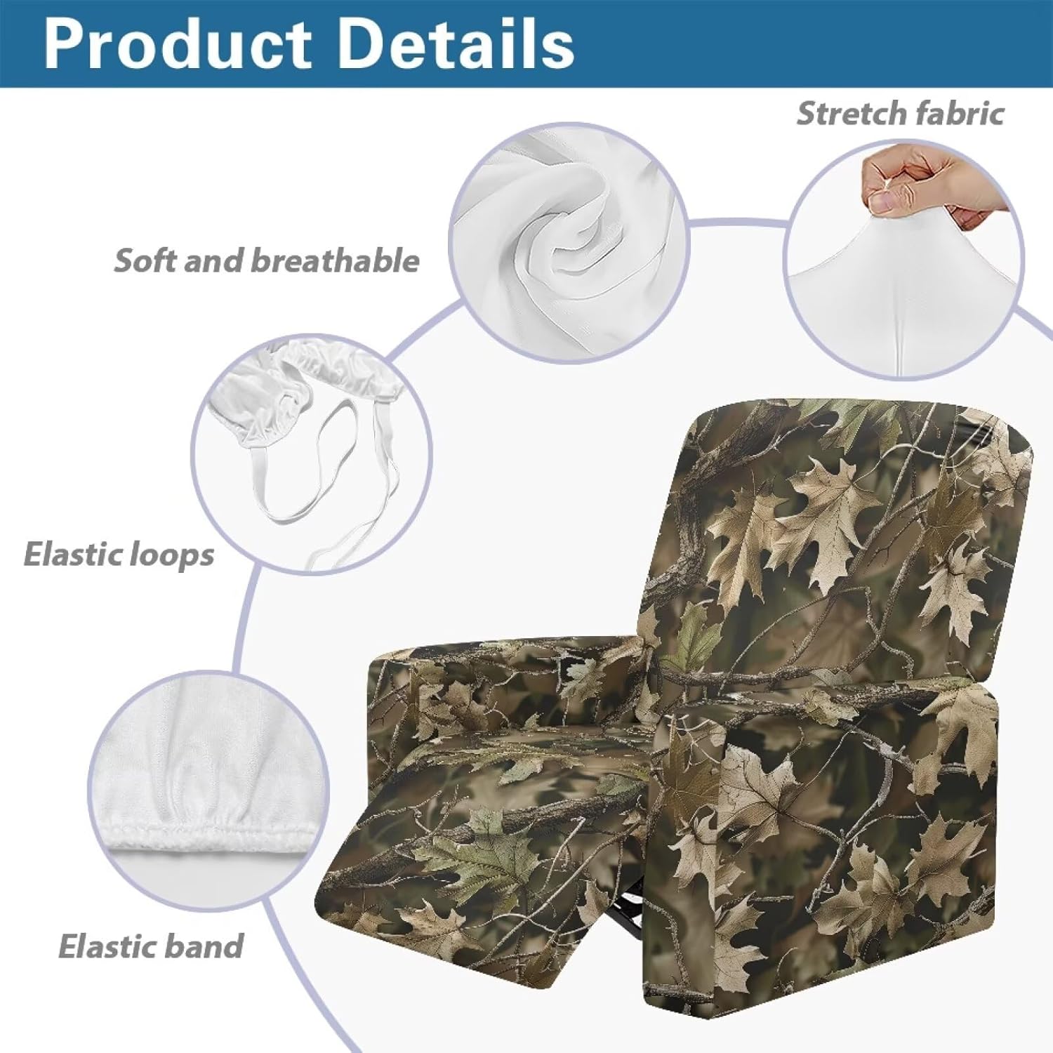 Chair Cover for Recliner Camo Slipcovers for Recliners with Side Handle Stretch Covers for Club Chair for Pet-Friendly Households Breathable