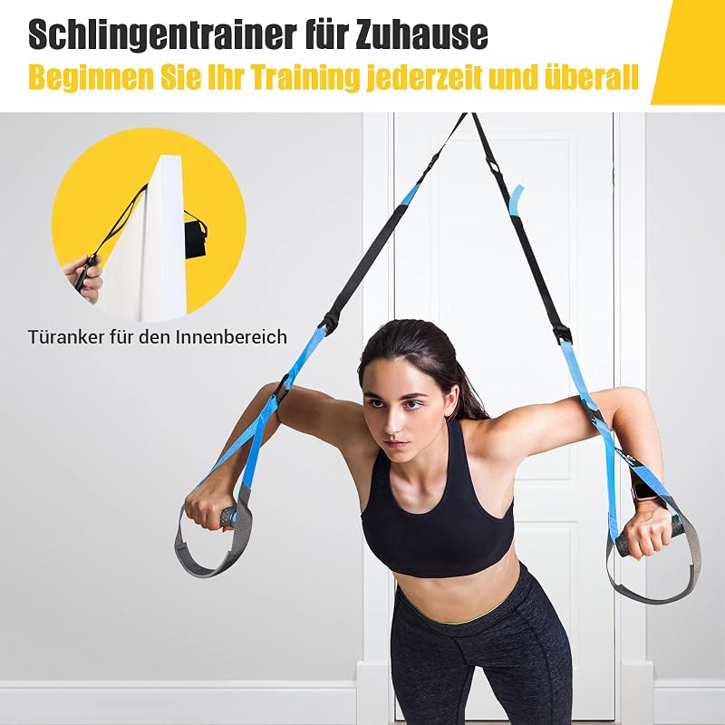 COFOF Sling Trainer Edzőkészlet - Teljes Test Edzés Otthon, Ajtórögzítővel, Hordozható Edzőheveder Szett Edzési Útmutatóval, Kék