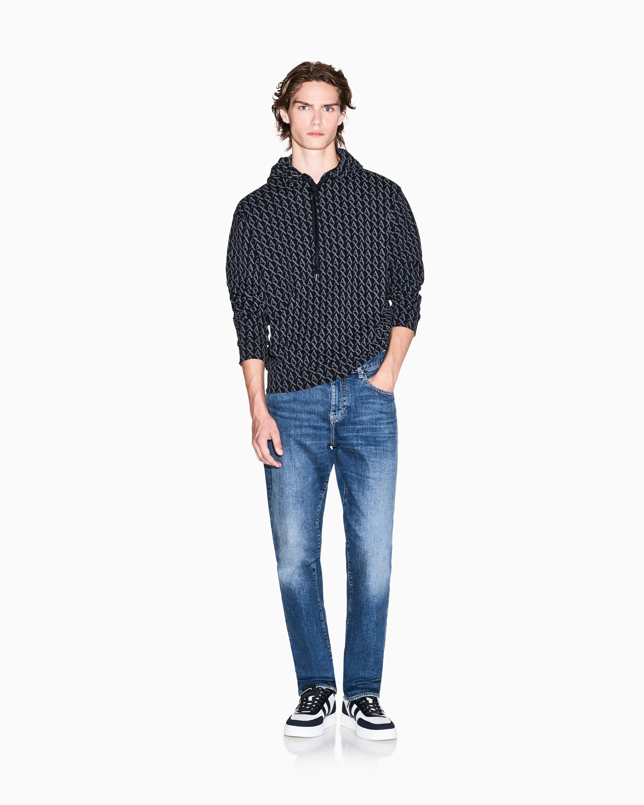 Armani Exchange Essential, All Over Logo Sudadera con Capucha Hombre (Pack de 1)