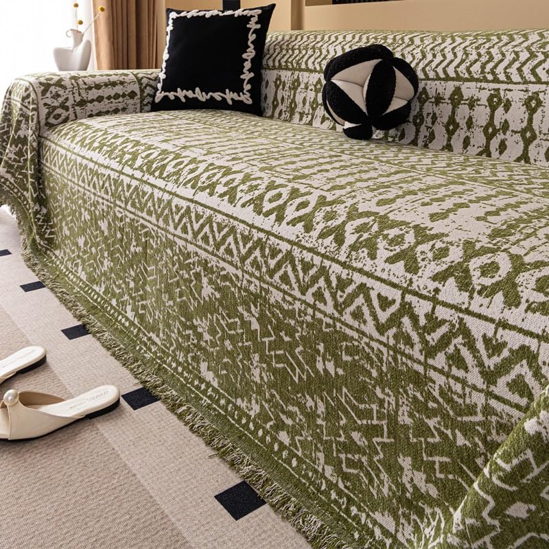 Grande couverture douce réversible verte 180x230 cm pour canapé-lit