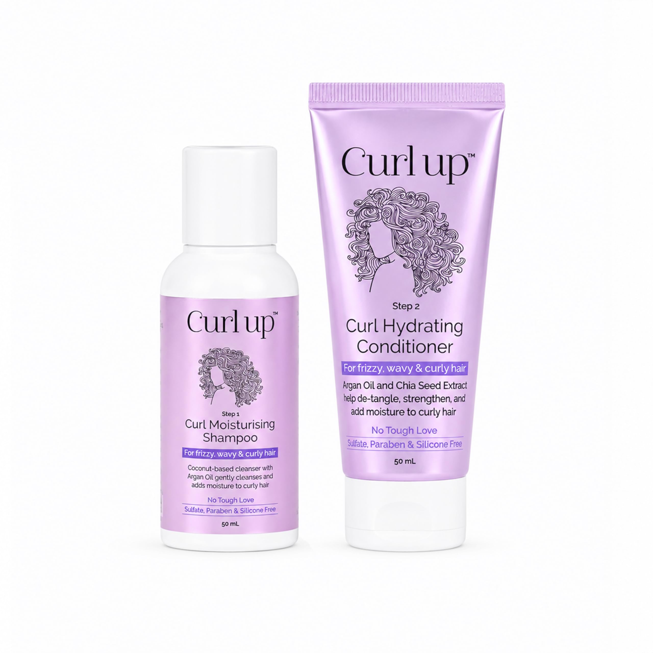 Curl Up Hair Wash Combo with Curly Hair Shampoo And Conditioner | For Dry Frizzy, Wavy & Curly Hair | Sulphate Paraben And Silicone Free | Travel Size - Combo of 2 (50ml each)-image-7