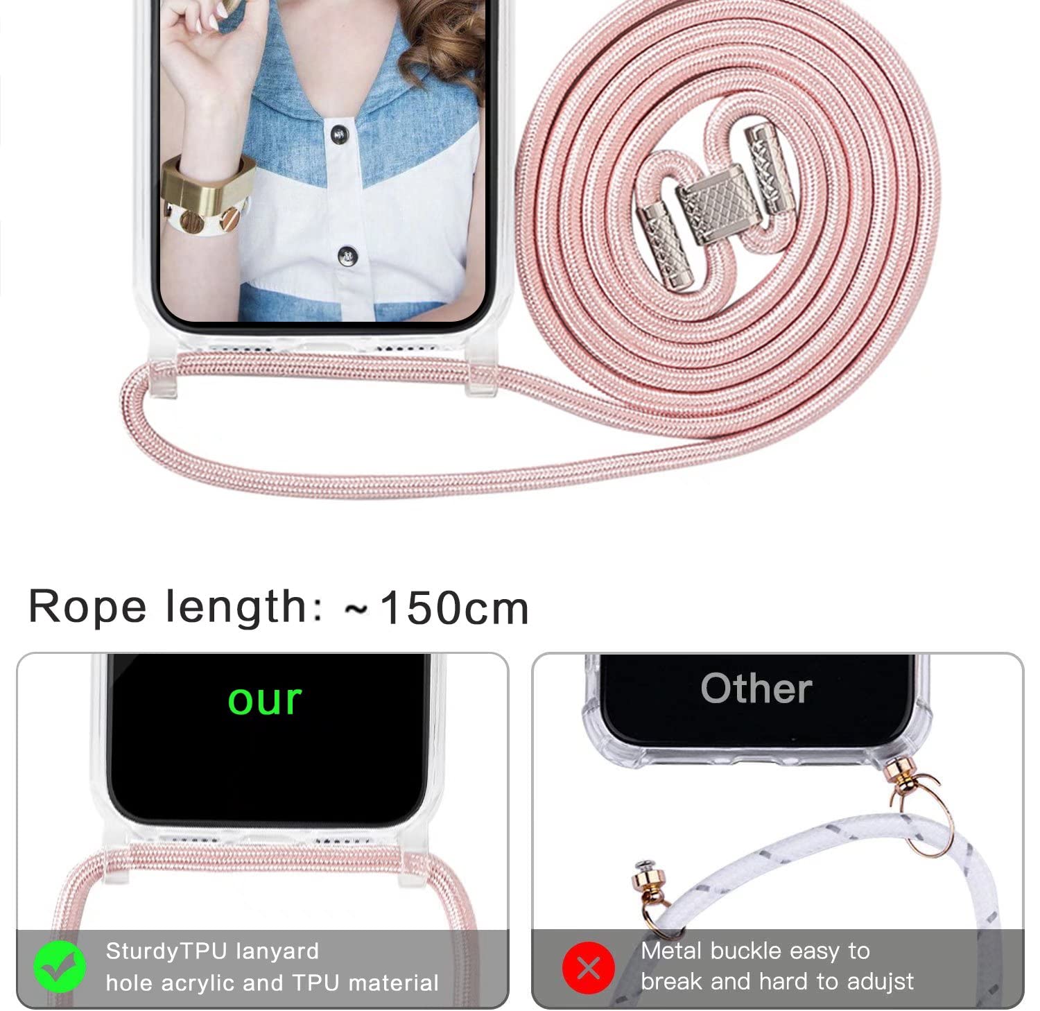 Custodia Per Xiaomi Redmi 9 Con Cordino E Vetro Temperato | Cover Trasparente Anti-Giallo Con Tracolla Regolabile