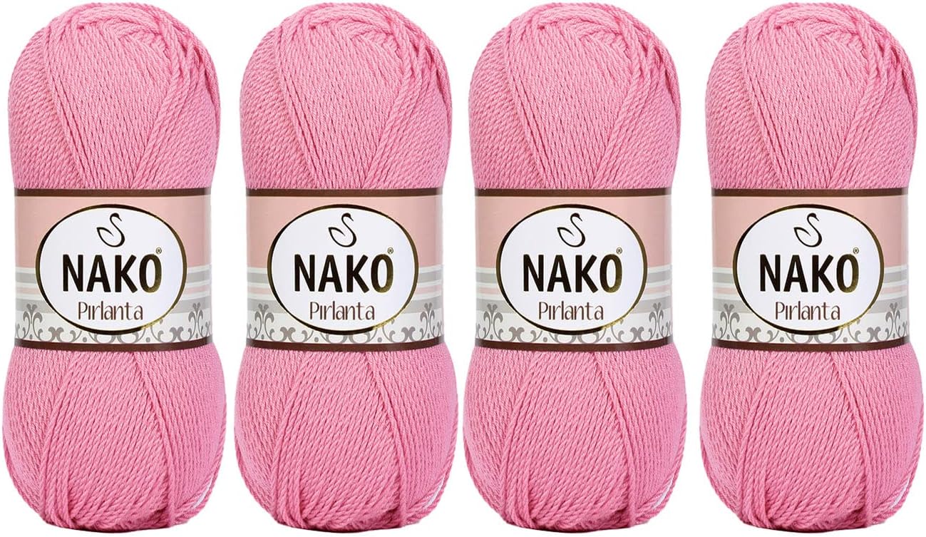 4Pack Nako Pirlanta Knitting Rope Each Skein(Ball) 3.53 Oz (100g) Amigurumi, Or Baby Yarn (Pink 6740)