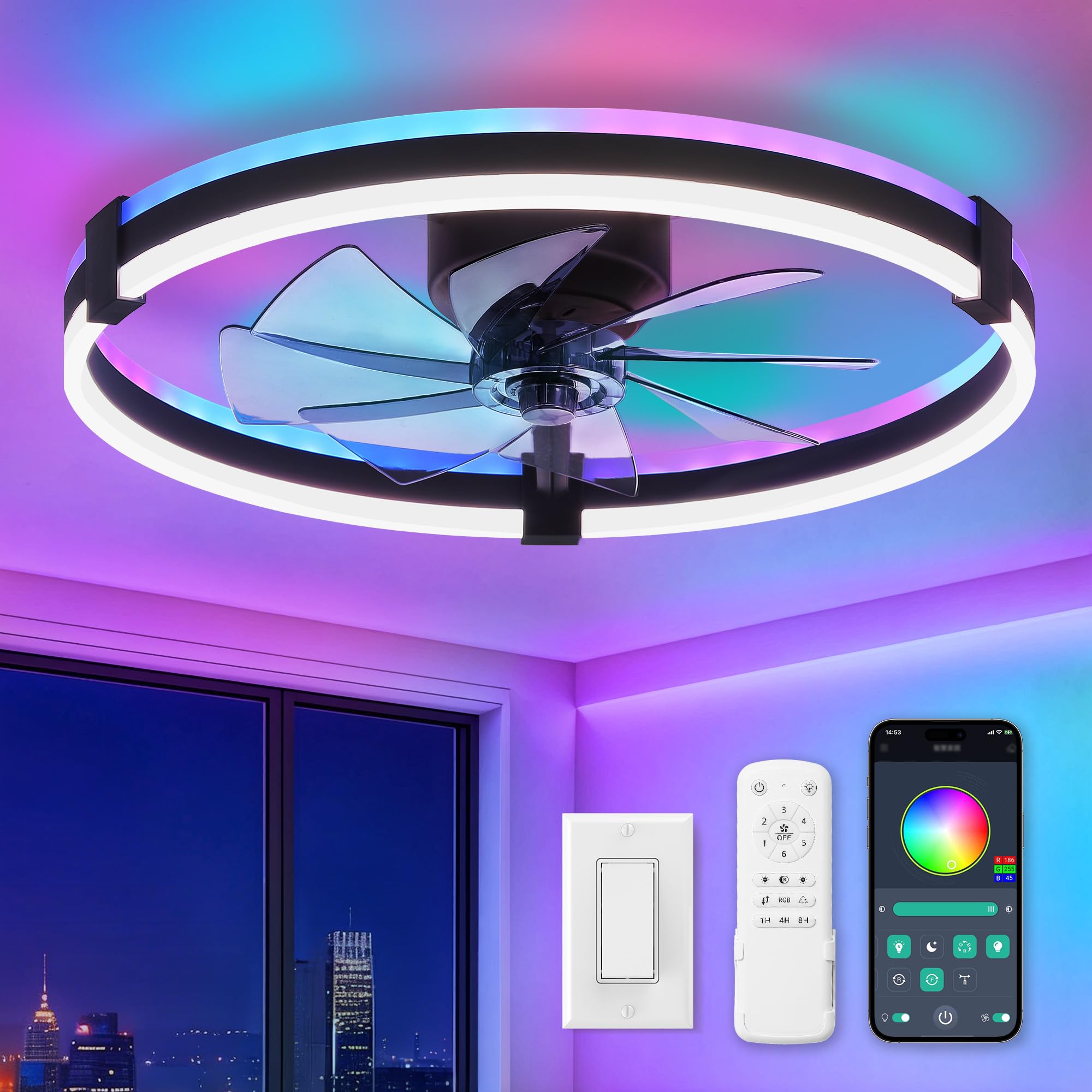 Photo 1 of ZMISHIBO 23" RGB Low Profile Ceiling Fan