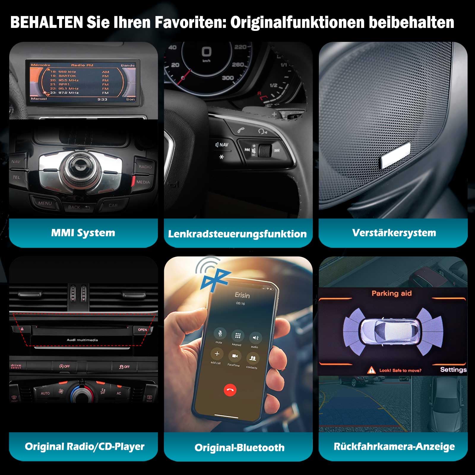 Qualcomm 8 Core 4GB+64GB Android 14.0 DAB+ Autoradio per Audi Q5 2009-2016 con Navigatore GPS IPS 10,25" Touchscreen Support senza fili CarPlay Android Auto WiFi 4G Bluetooth 5.1 DSP CANBus MMI Camera