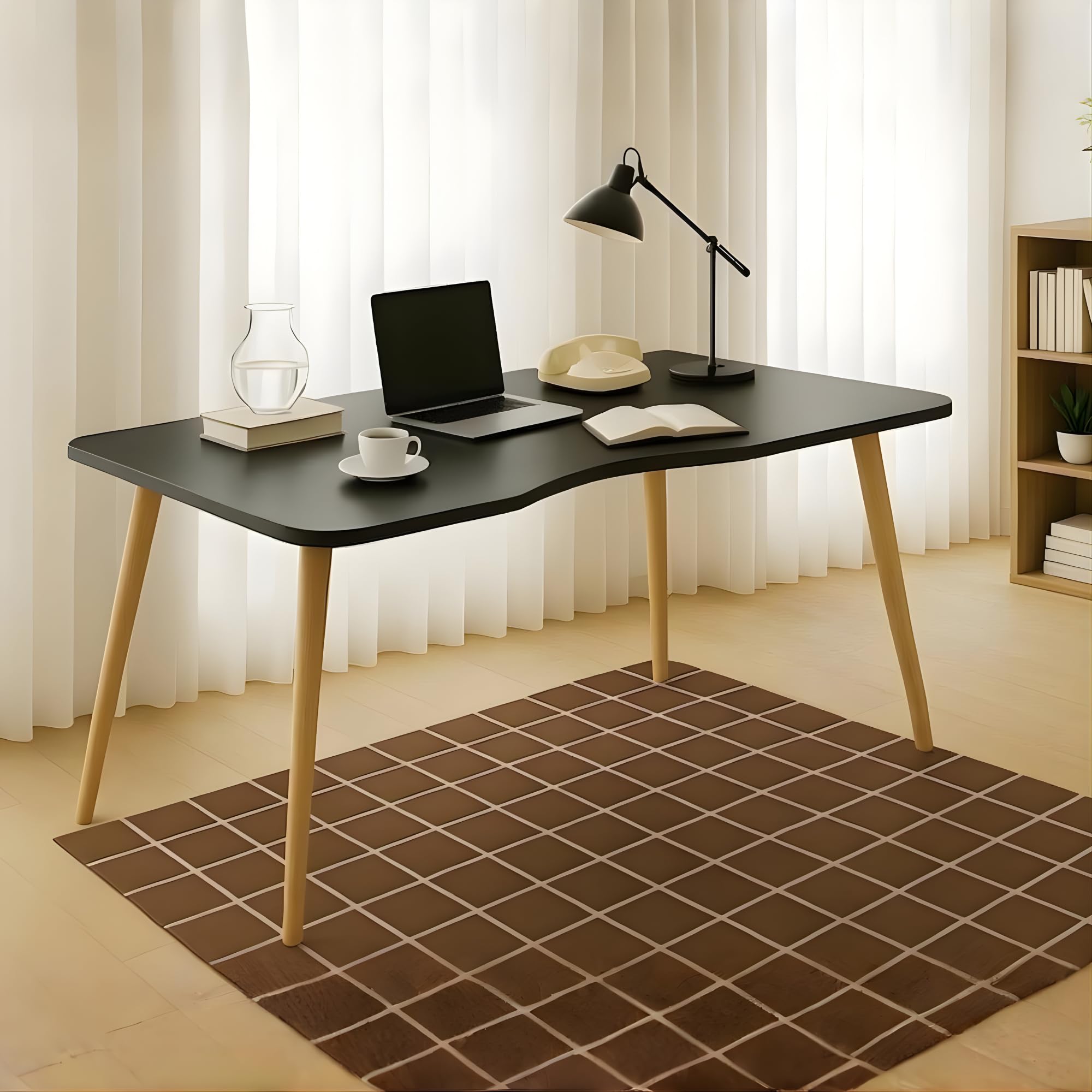 Photo 1 of SRIAA Modern Black Wooden Computer Table, 40" L x 20" W x 30" H inches – Durable and Stylish Desk for Home Office, Bedroom, or Study