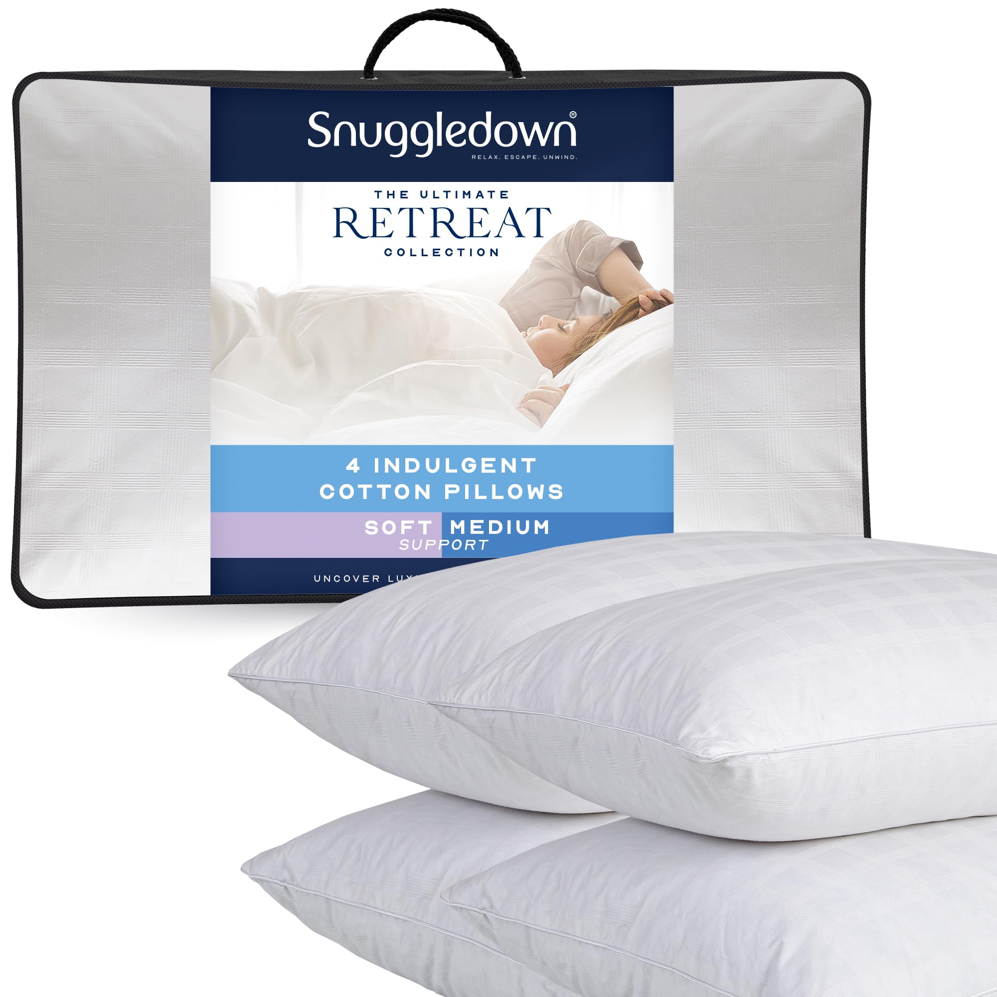 Snuggledown Indulgent Cotton Soft Support Pillow - 4 Pack - White