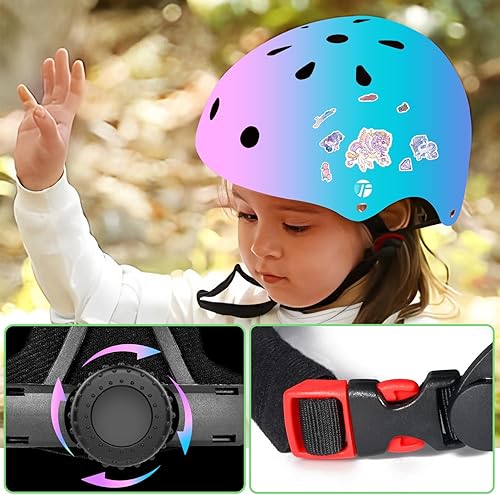 Vista 11 de Casco de bicicleta ajustable para niños pequeños con degradado de color para niños de 3-5-8-14 años + edades, casco de bicicleta para niños de 2 a 4
