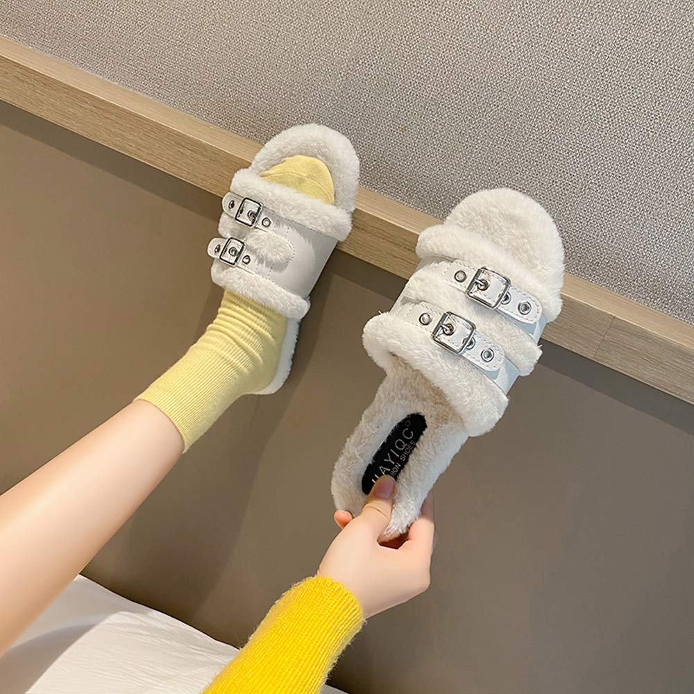 YHQZNLXQ Winter Hausschuhe Frauen Schuhe Flache Rutschen Frauen Flauschige Hausschuhe