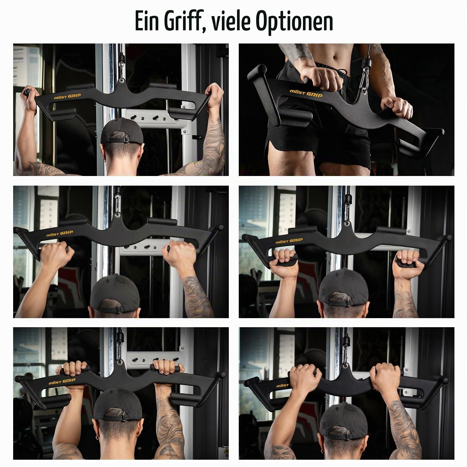 Latzugstange Set mit 8 Ergonomischen Griffen, Dreieckige Stabilität Latzug Griff für Das Training des Gesamten Rückens, Latzug Stange für Das Training Im Fitnessstudio oder Zu Hause