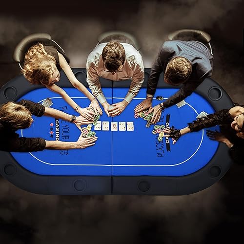 Vista 2 de LUCKYERMORE Mesa plegable de póquer de 71 pulgadas, fácil de almacenar y transportar, con rieles acolchados y 8 portavasos, 8 jugadores para juego