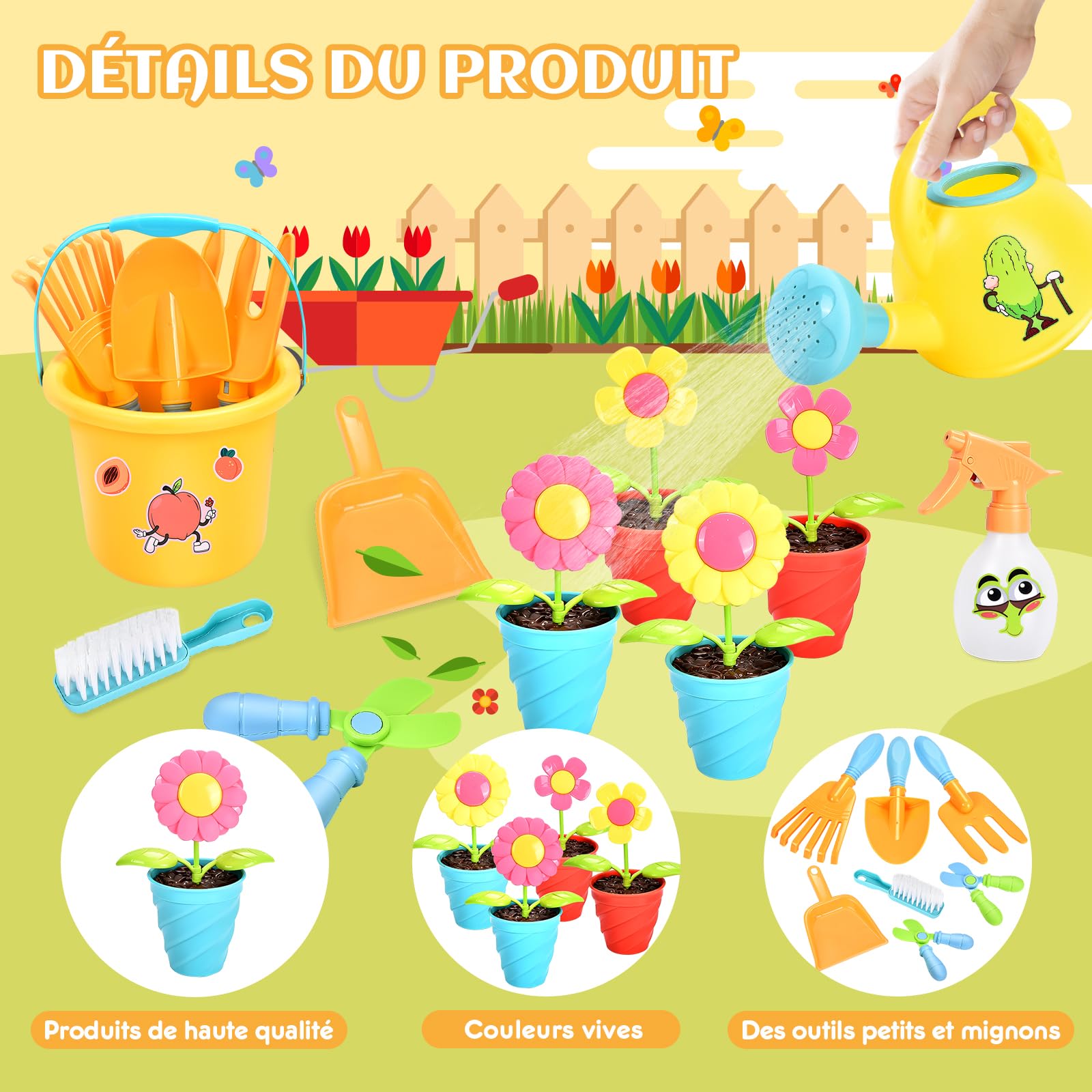 Aragallant Kit Jardinage Enfant, 28 Pièces Outillage de Jardin pour Enfants avec Pelle Arrosoir Rateau Pots de Plantes Seau Plage Set Jardinage Enfant, Jouet Exterieur Outils Jardinage Enfant 3 Ans+