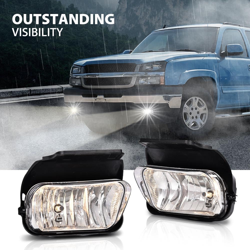 GRAND ORANGE Fog Lights Compatible with Chevy Silverado Avalanche 03-06 2003 2004 2005 2006 /Fit Avalanche 2002-2006 Bumper Driving Lamps Left+Right Replacement Pair Clear Lens