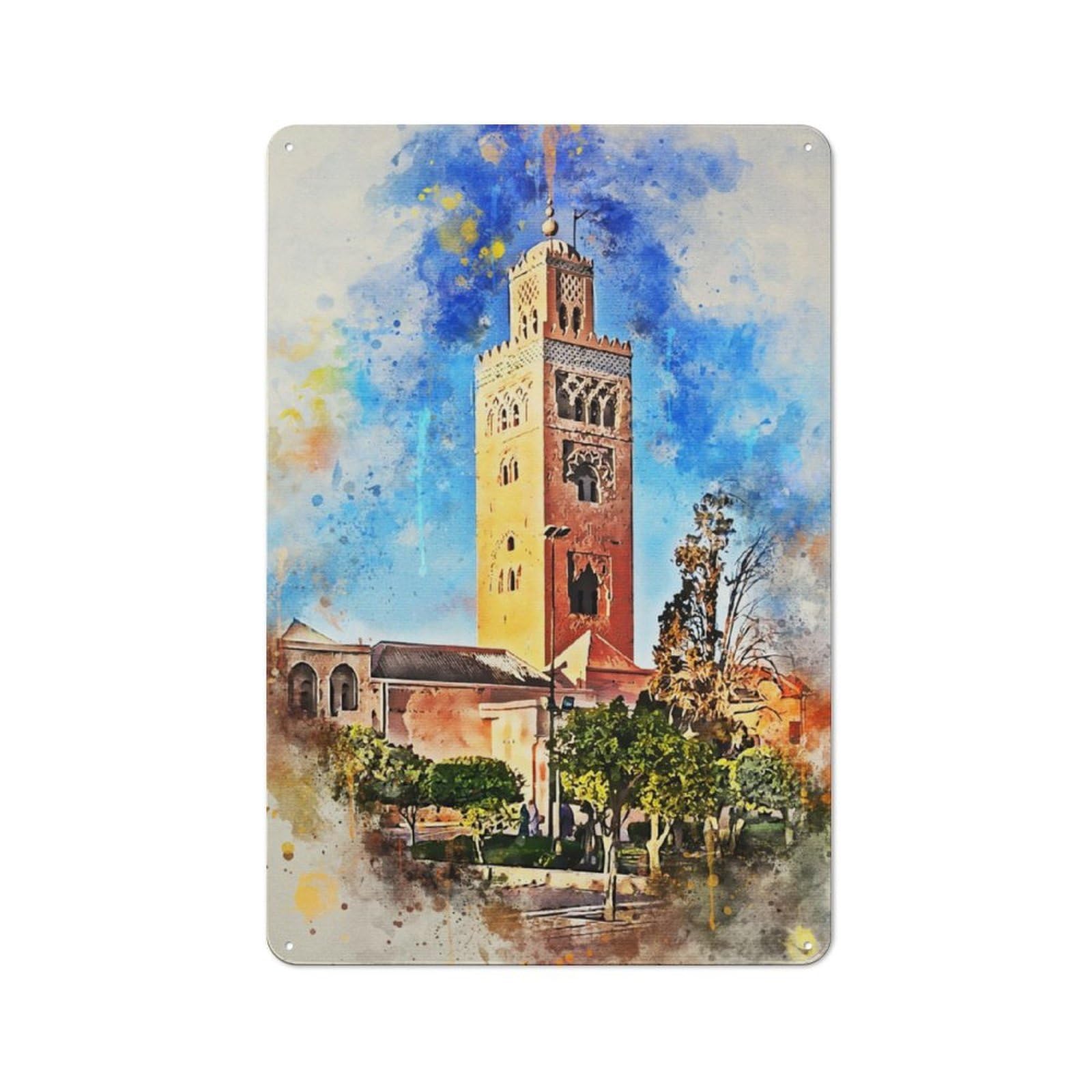 Junmoney Marrakesh Morocco Tin Wall Plaque 30X20cm With For Pub Or Café, With Clear Vintage Wall Decor Character
