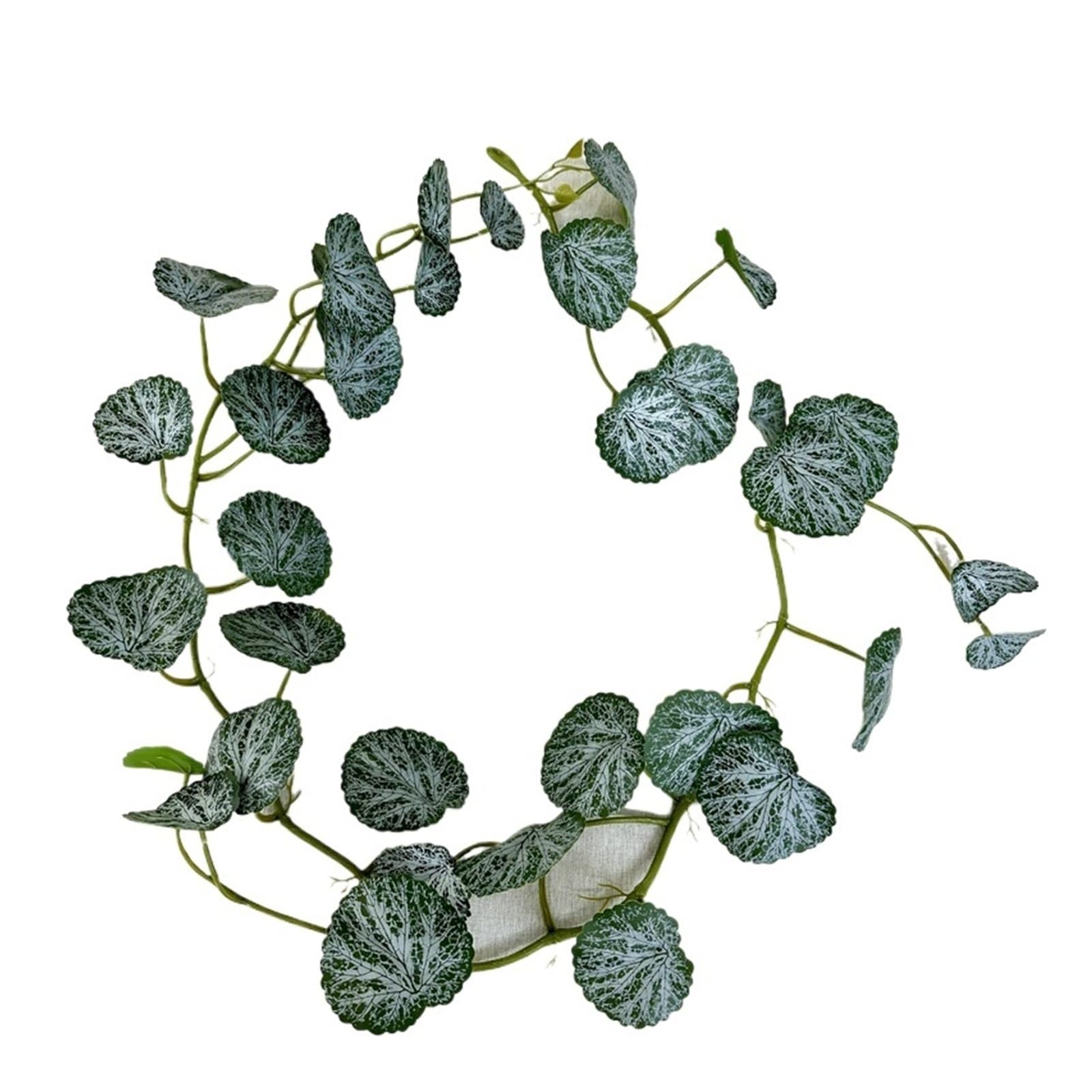 2pcs1.8m Artificial Lens Leaves Silk Plants Vines Floral Auditorium Decoration Simulation Leaf Green Plant Vine(White round leaf)