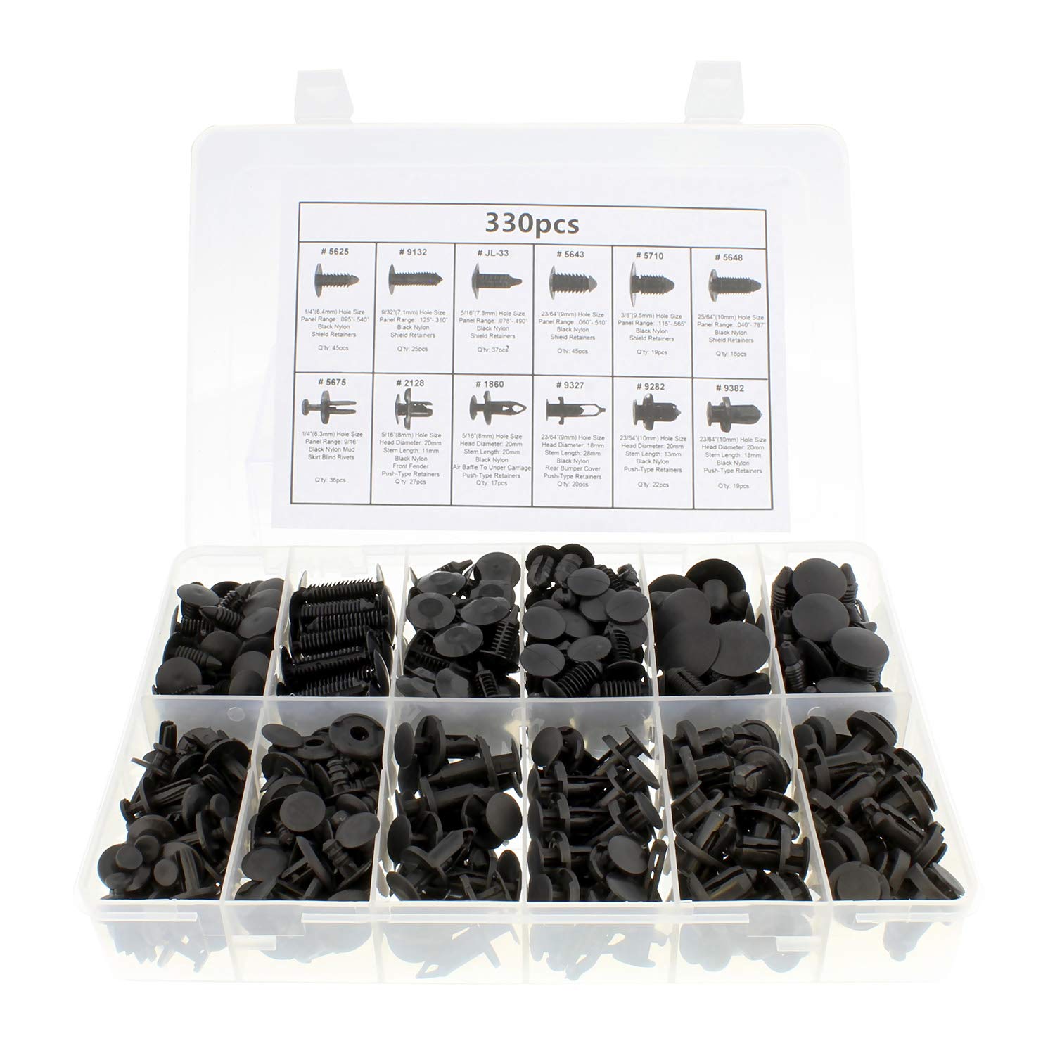 ABN Push Type Retainer Clips, 330 Pc Black Auto Body