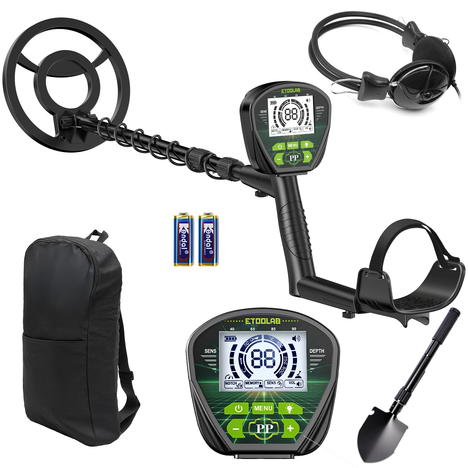 ETOOLAB Metal Detector for Adults & Kids, 5 Detection Modes Higher Accuracy Metal Detectors with 10 Inch IP68 Waterproof Coil, LCD Backlight Display for Treasure Hunting