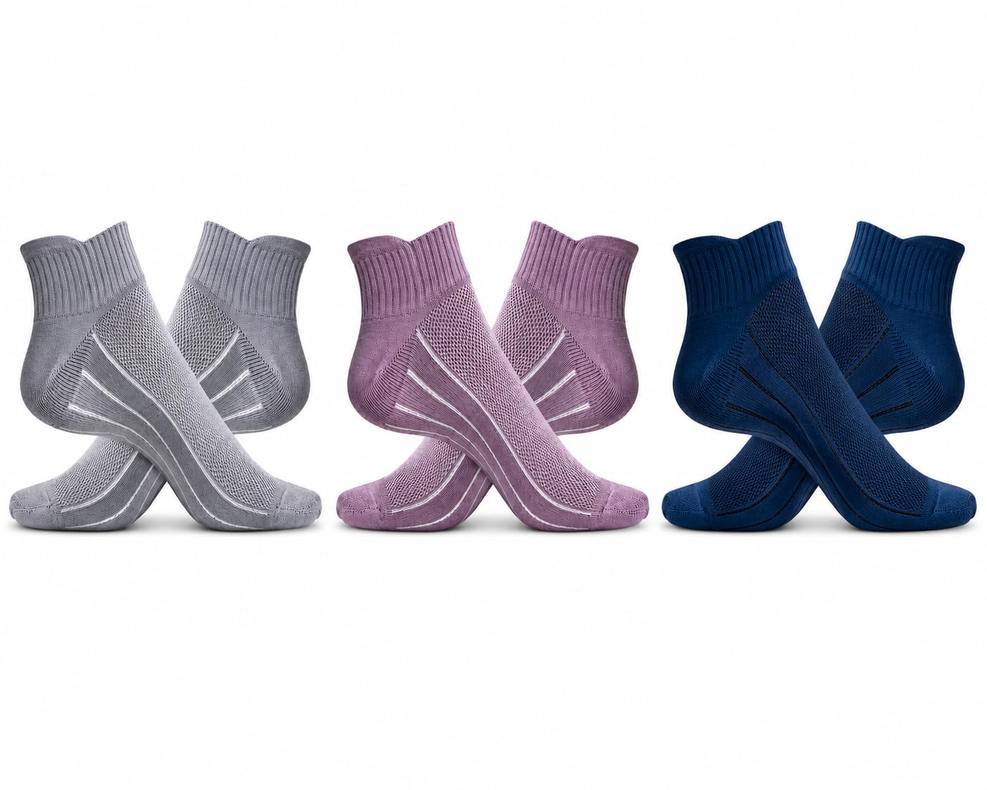 Women Ankle Socks Breathable Mesh Sports Socks with Arch Support, Cotton Blend Low Cut Socks for Gym, Walking, Running, Yoga & Daily Wear -Pack Of 3(Multicolor)-image-10