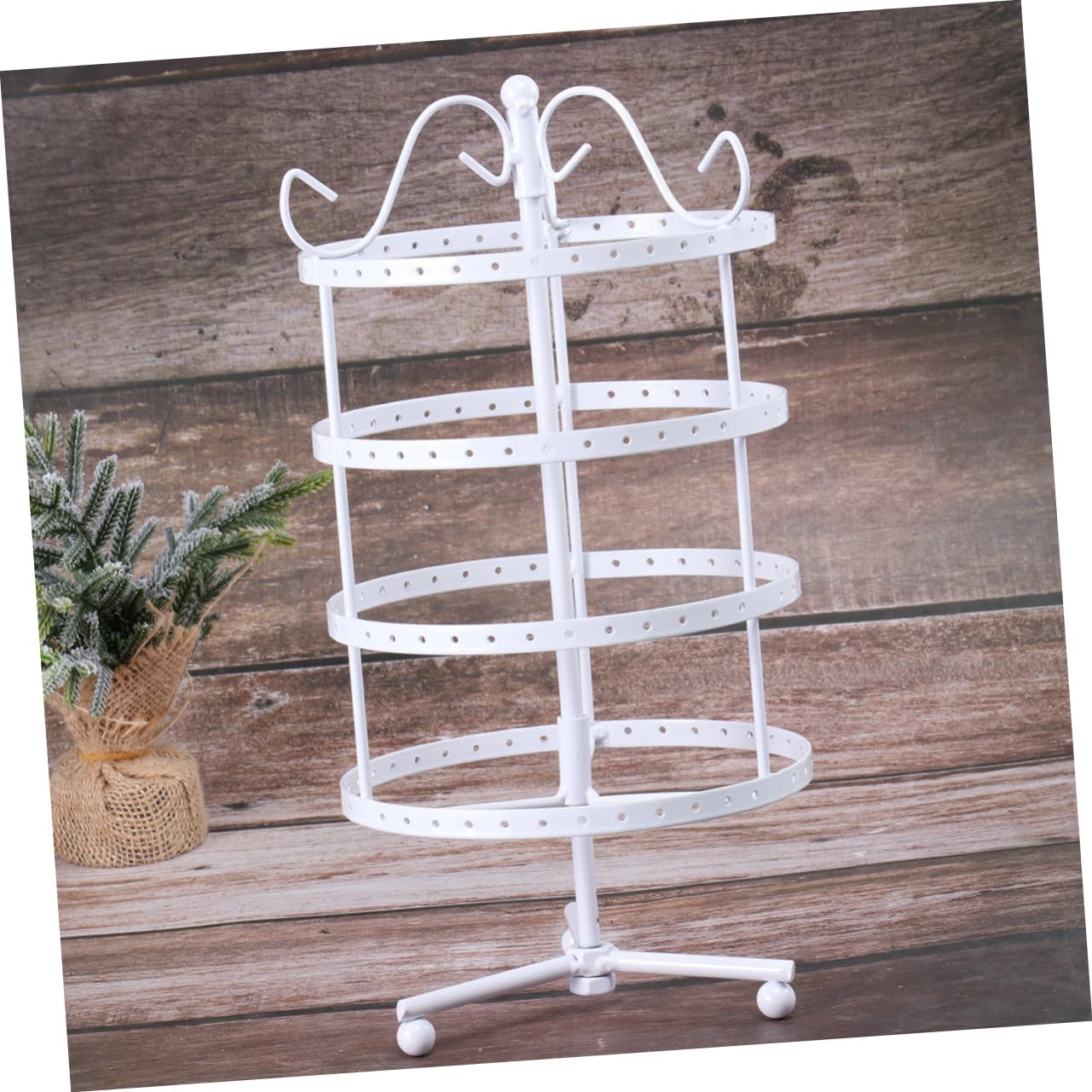 Ipetboom Espositore per Orecchini Girevole a 4 Livelli 144 Fori Bianco | Supporto Rotondo in Metallo Resistente, per Negozi e Casa, Adatto a Ragazze e Donne