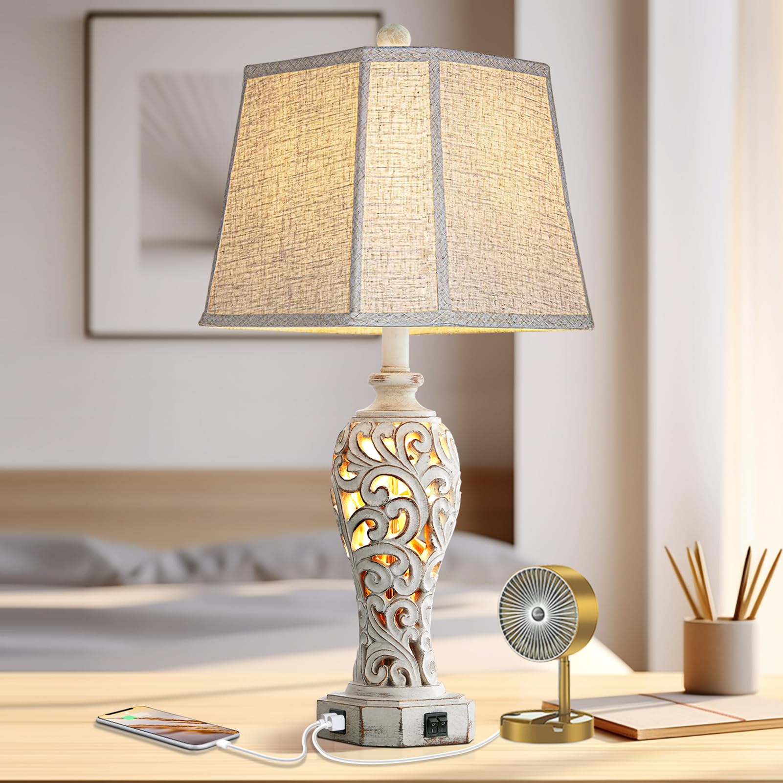 Reyokale 25'' Farmhouse Table Lamp for Living Room Bedroom with