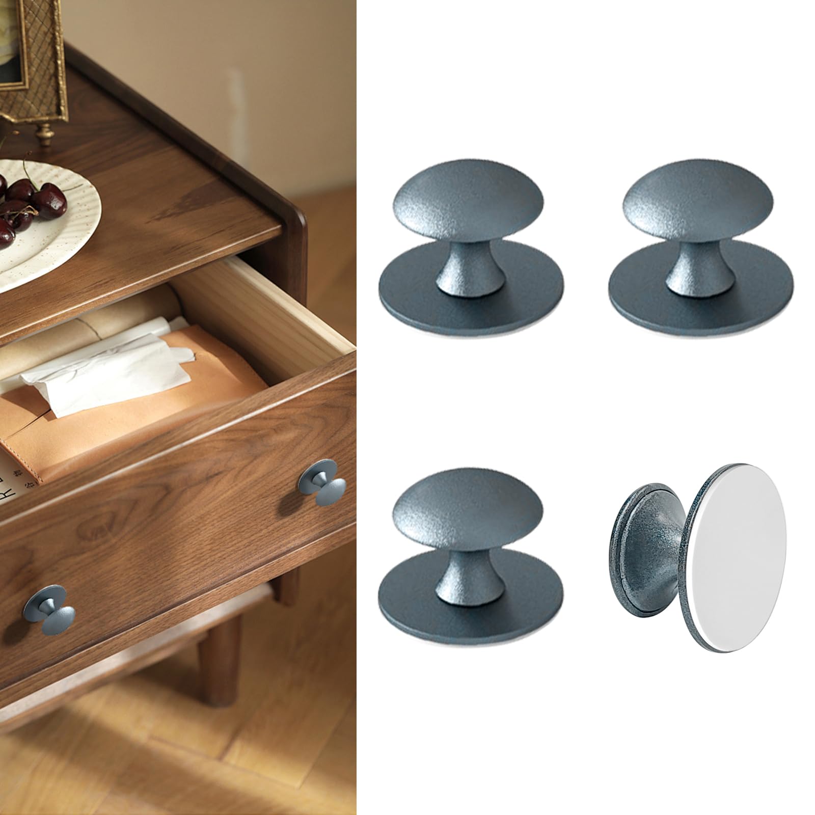 Boutons de placard adhésifs poignée tiroir inox bleu porte coulissante verre 4x