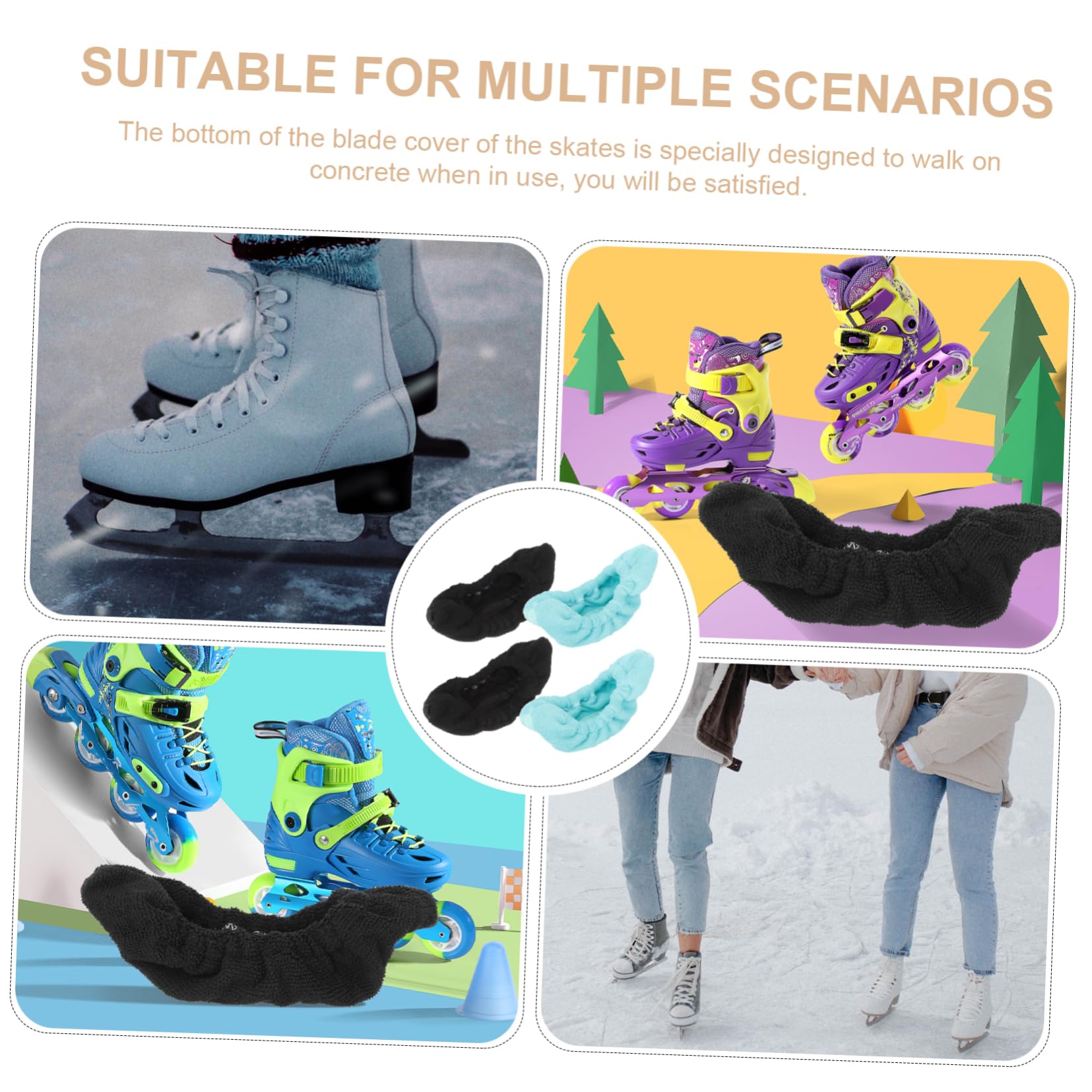 UKCOCO 2sets Microfiber Skate Blade Covers Durable Protector for Ice Skates Lightweight Boot Covers for Figure Skating Hockey 2pairs*2