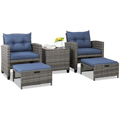5 Pieces Patio Furniture Set, Outdoor Wicker Patio Conversation Set