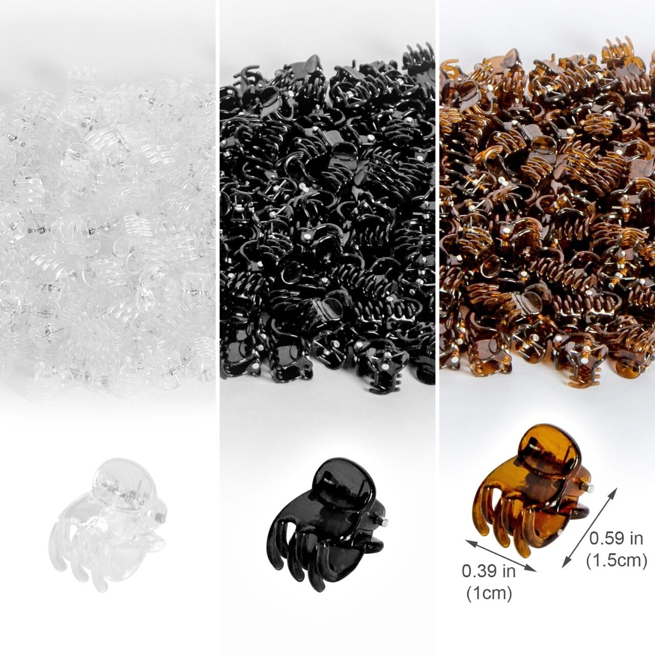 100 Pack 1cm Mini Hair Claw Clips - tiny hair clips - Plastic Mini Hairpins for Women, Girls (Black, Brown, Clear)