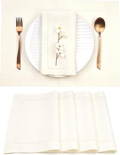 Miniatura 8 de D'Moksha Homes Juego de 4 manteles individuales de lino 100 % lino puro, color rosa polvoriento, de 14 x 19 pulgadas, dobladillo clásico, manteles