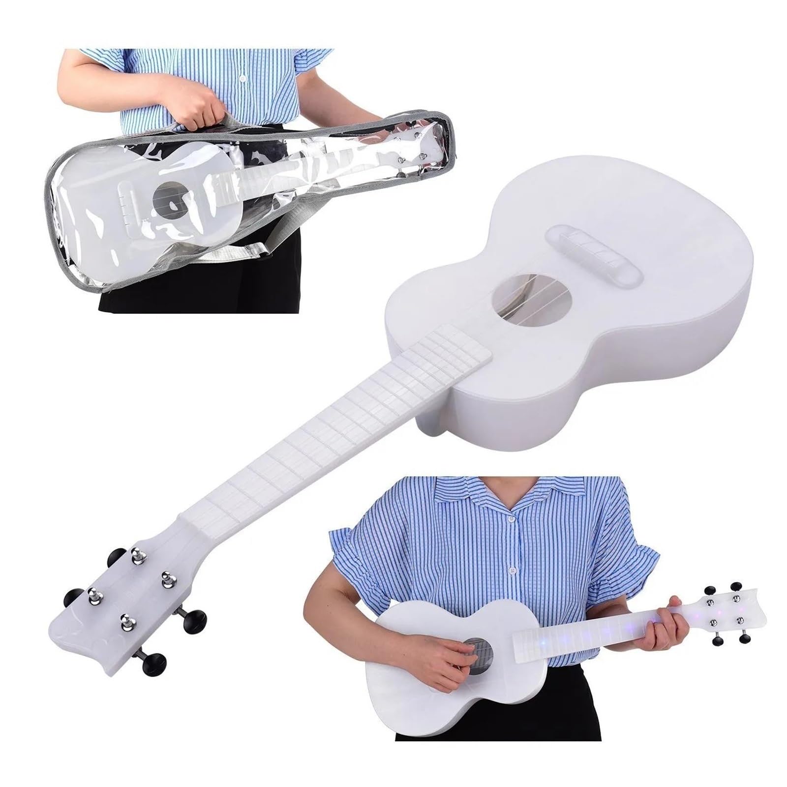 Ukulele Set 23 Zoll Ukulele Mit Farbenfroher LED Beleuchtung Carbon Saiten Gigbag Und USB Ladekabel