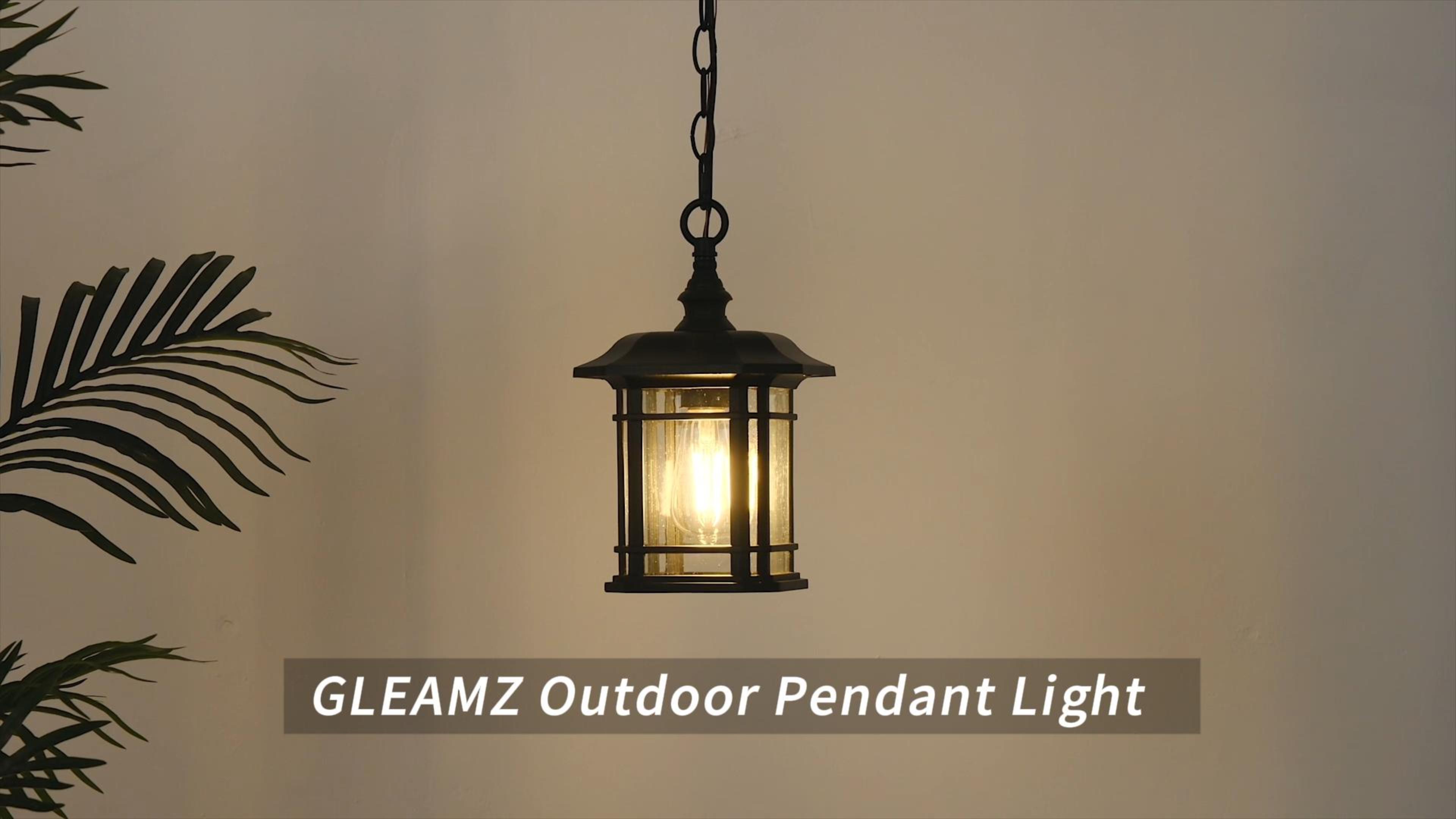 Image of Gleamz Dusk to Dawn Outdoor Pendant Lights for Porch, Black Hanging Exterior Light, Outside Chandelier with Adjustable Chain, Outdoor Hanging Lights for House, Doorway, Easy Installation, 1 Pack
