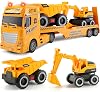 CUTE STONE Construction Toy with Excavator and Dump Truck, Semi Truck with Sounds and Lights for Toddlers, Kids