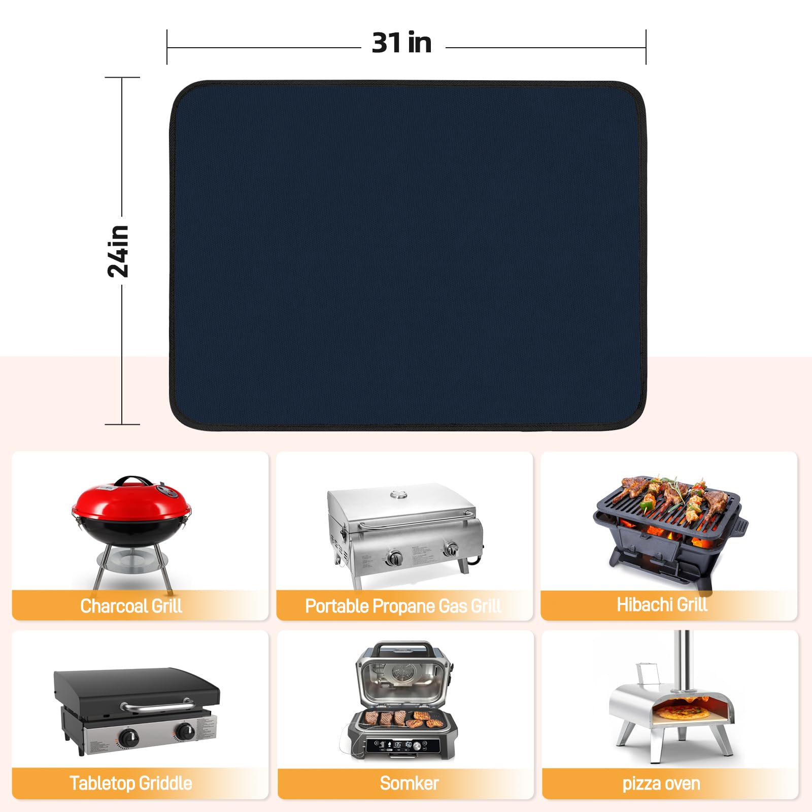 Hitzebeständige Grillmatten für Outdoor-Grill, 61 x 78,7 cm, zum Schutz Ihres Vorbereitungstisches und Grilltisches im Freien, feuerfest, wasserdicht und öldicht, Blau (1 mm)