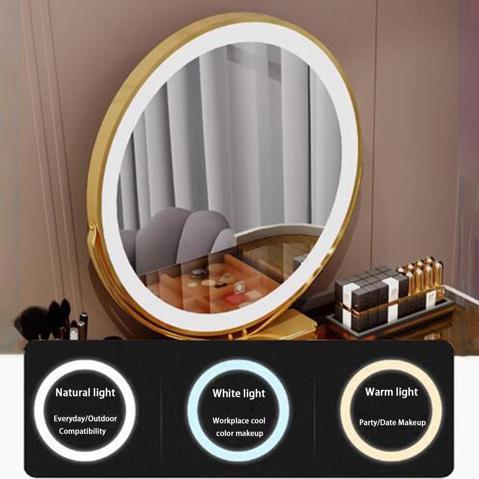 Set di tavolo da trucco in 3 colori con luce tattile e scrivania in vetro temperato, ideale per donne e ragazze, elegante scrivania per trucco e toeletta.