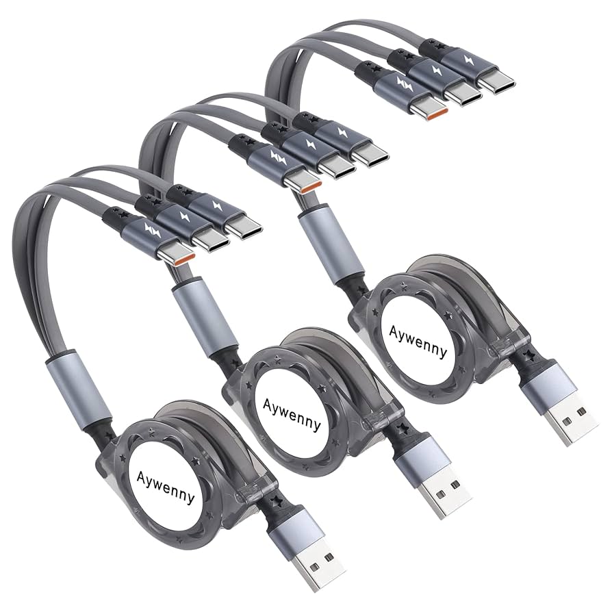 Amazon.co.jp: 【3本セット】3 in 1巻き充電ケーブル、USB多機能