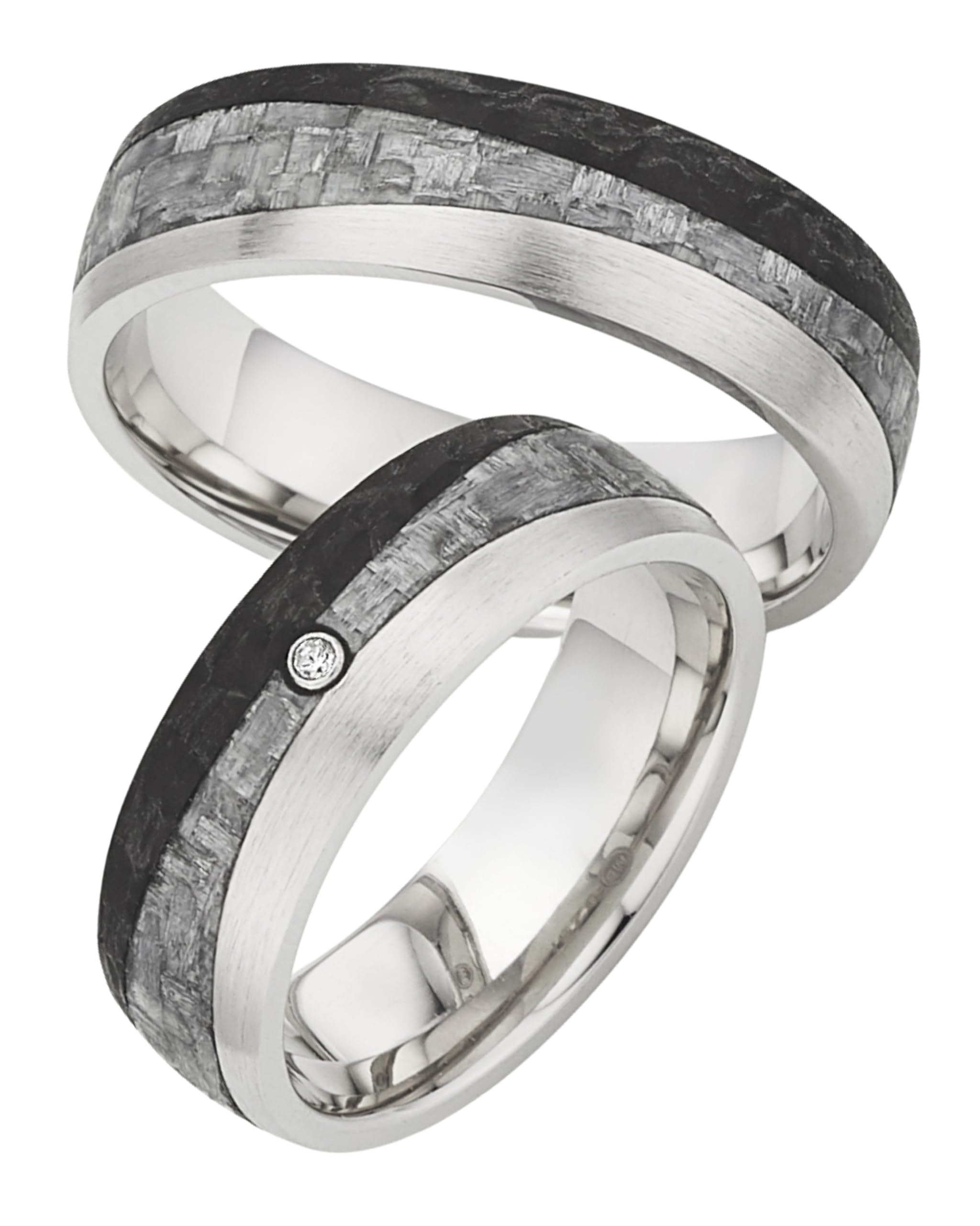 123traumringe Alianzas en plata 925 & carbono I Anillos de pareja con diamante & estuche I Alianzas grabables con tallas 50 a 70 mm I Anillos de 5 mm de ancho & 2 mm de grosor I P6
